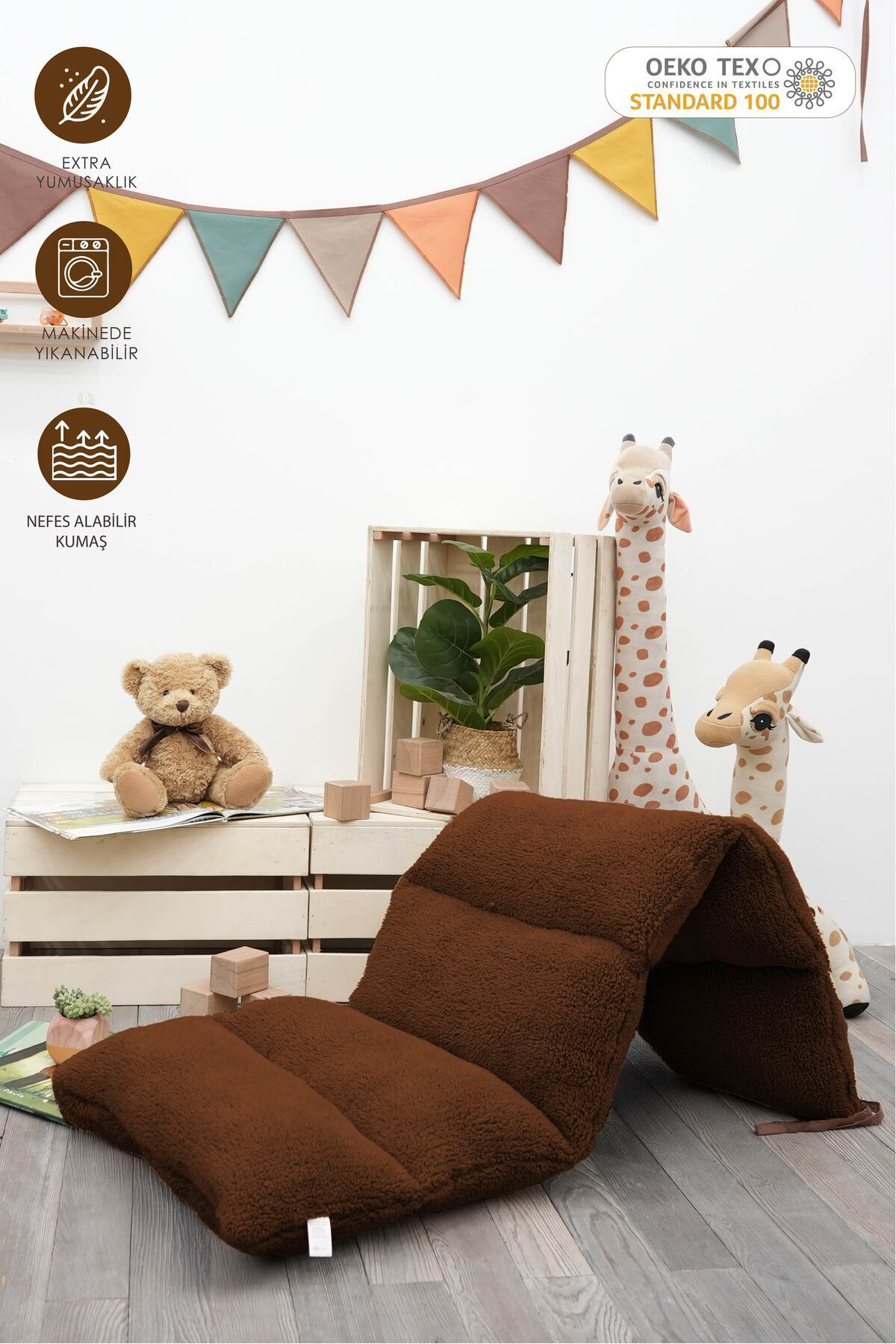 Mordesign Montessori Çocuk Oyun Minderi,Katlanabilir Kreş Yer Minderi, Uyku