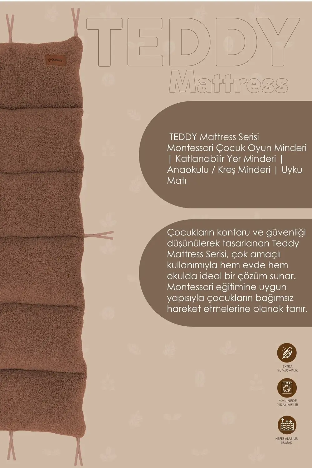 Montessori Çocuk Oyun Minderi,Katlanabilir Kreş Yer Minderi, Uyku