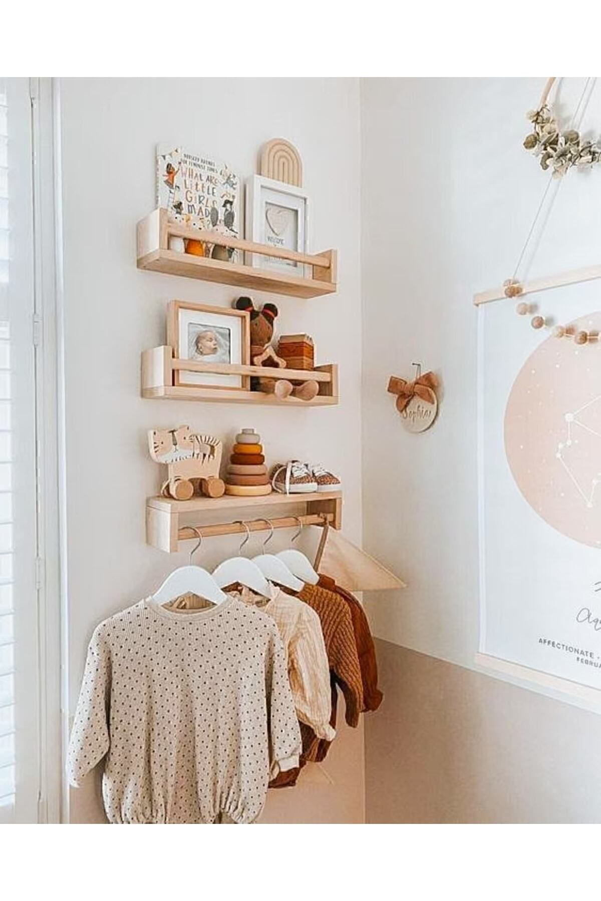 Svm Design Montessori Kitaplik Çocuk Bebek Odasi Rafi Ahşap Kitaplik Askilik