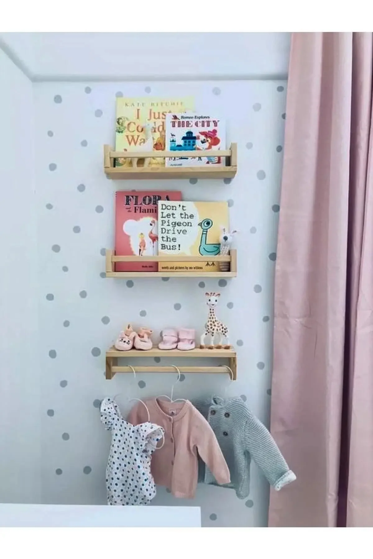 Montessori Kitaplık Çocuk Bebek Odası Rafı Ahşap Kitaplık Askılık
