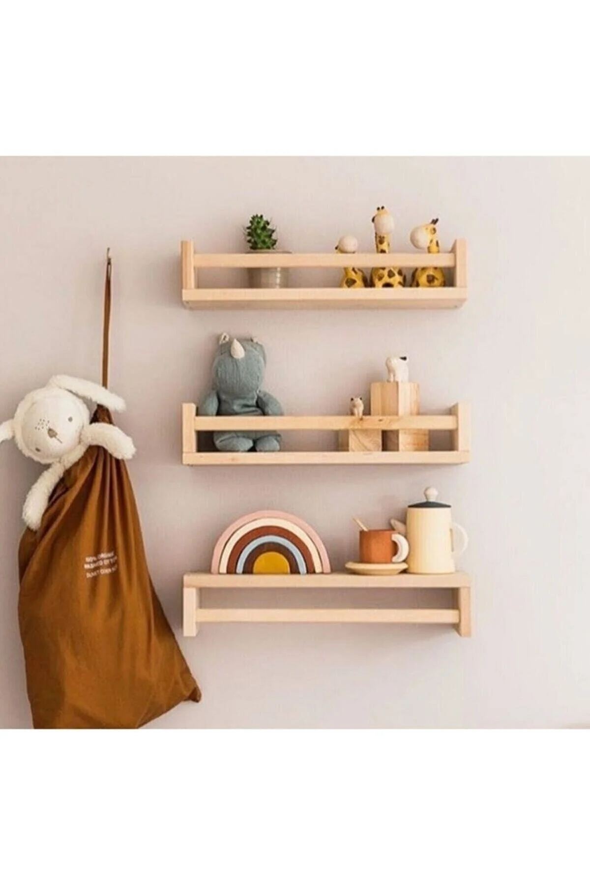 Montessori Kitaplık Çocuk Bebek Odası Rafı Ahşap Kitaplık Askılık