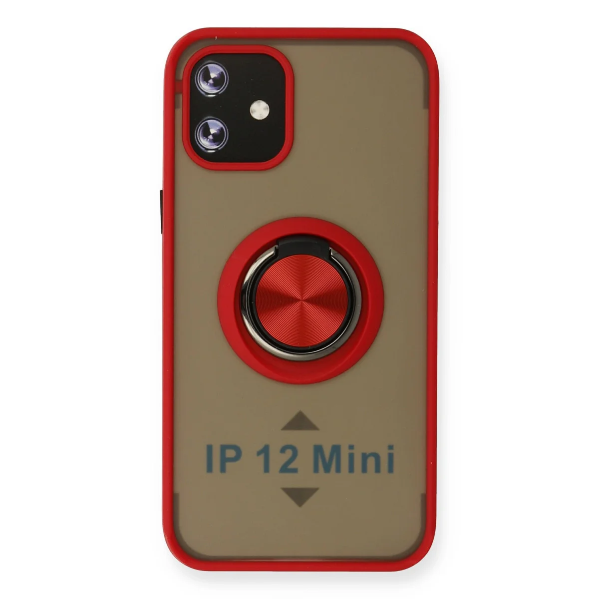 Montreal Yüzüklü Silikon Kılıf - iPhone 12 Mini Kırmızı - Mat ve Korumalı Tasarım