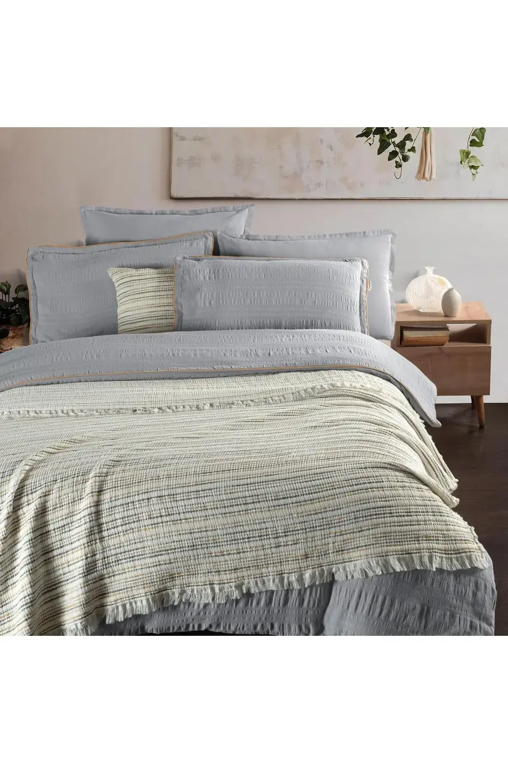 Sarev Mood Comfort Mare Çift Kişilik Yatak Örtüsü +Nevresim Takımı Gri