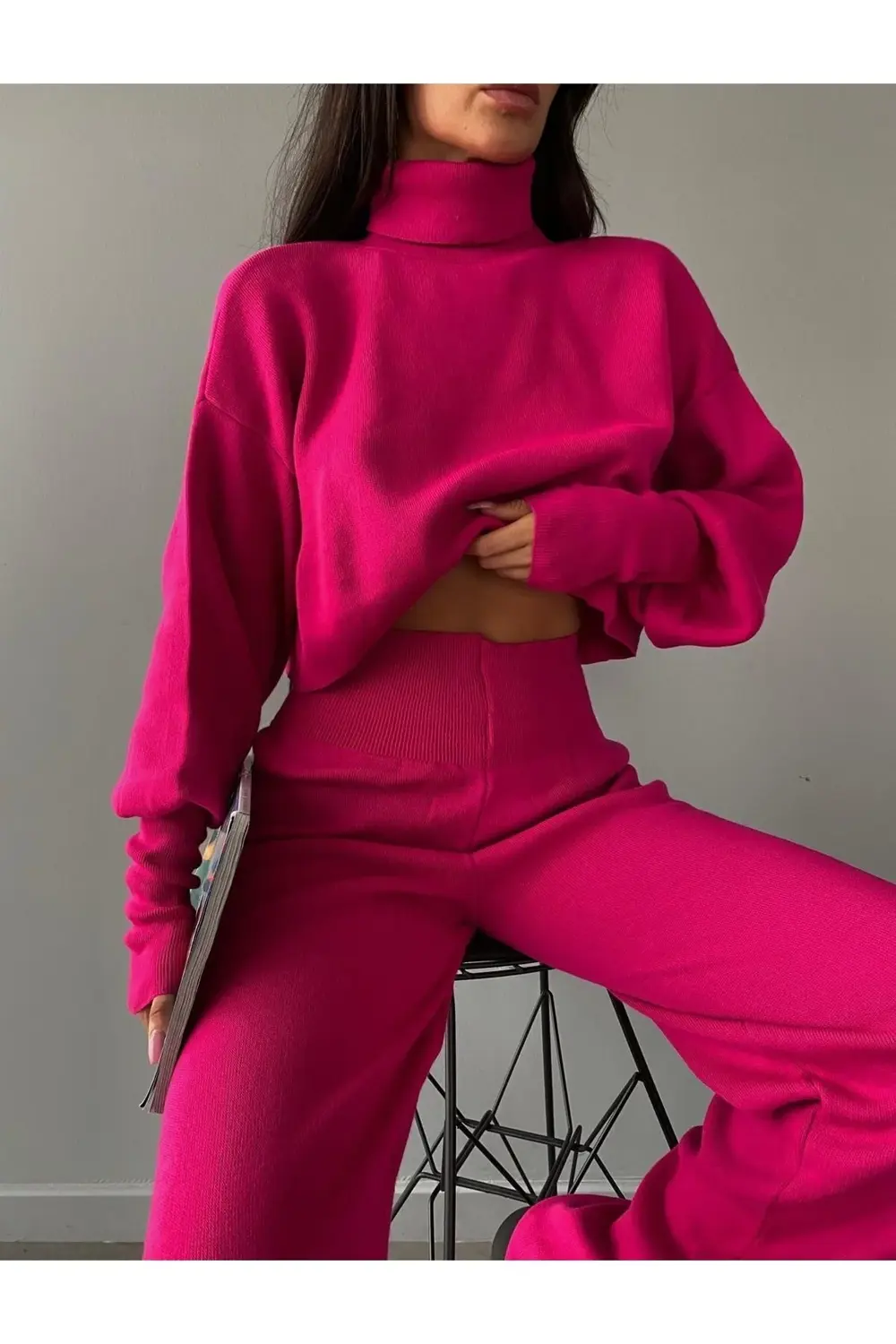 Mooi Butik Balıkçı Yaka Parmak Geçirmeli Alt-Üst Sartre Takım 297