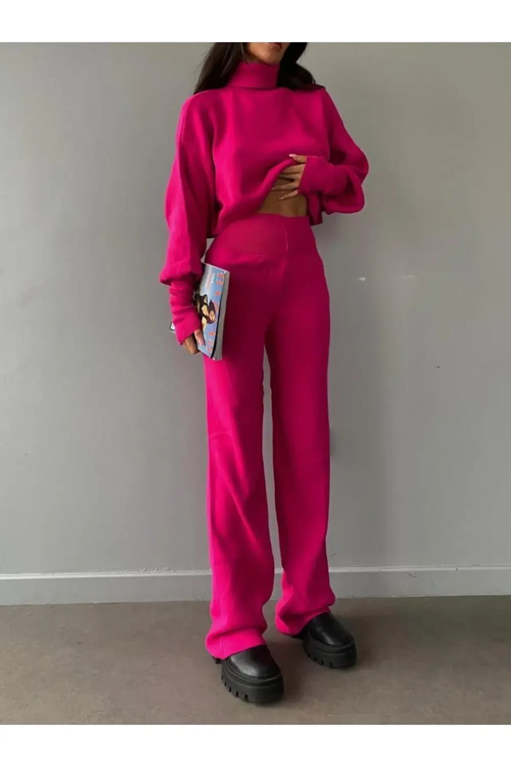 Mooi Butik Balıkçı Yaka Parmak Geçirmeli Alt-Üst Sartre Takım 297