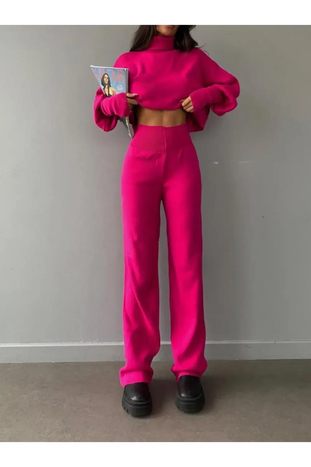 Mooi Butik Balıkçı Yaka Parmak Geçirmeli Alt-Üst Sartre Takım 297