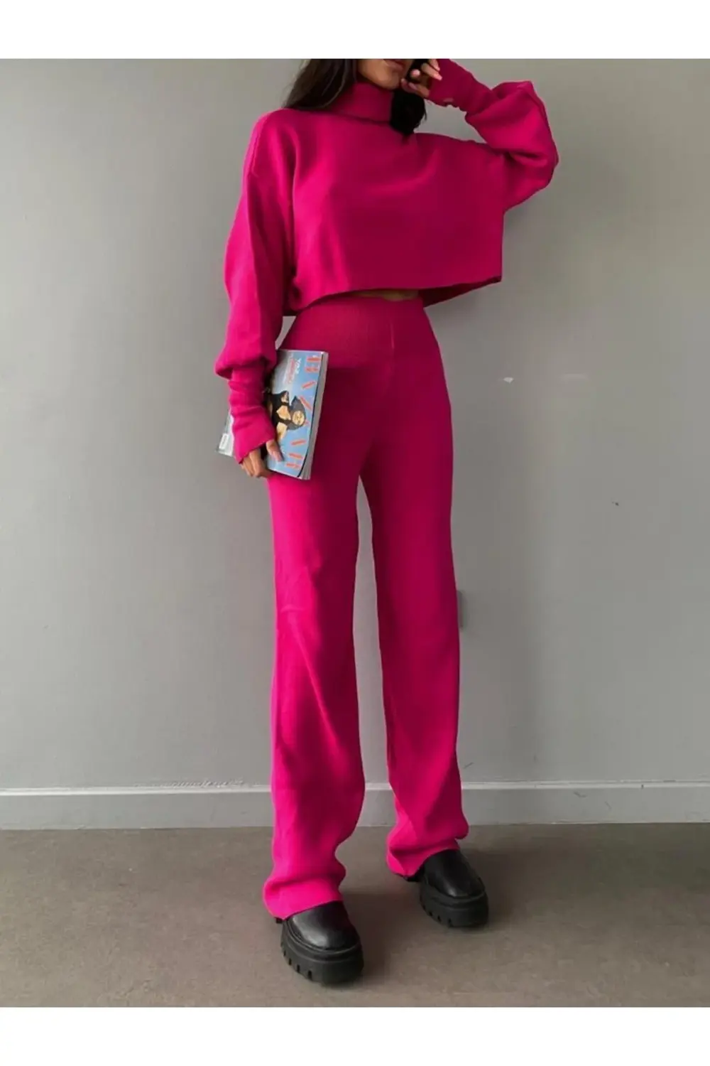 Mooi Butik Balıkçı Yaka Parmak Geçirmeli Alt-Üst Sartre Takım 297