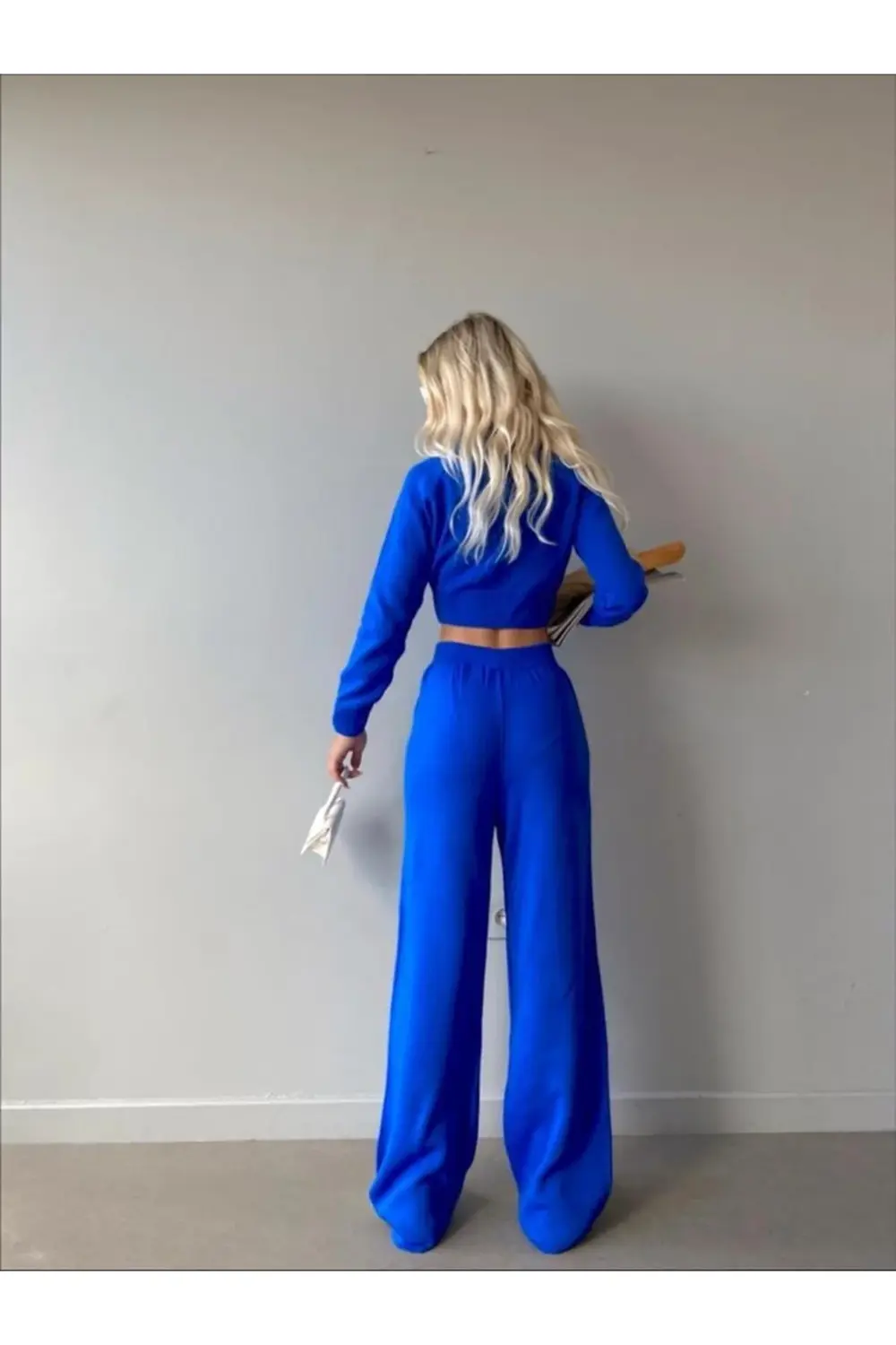 Mooi Butik Dik Yaka Triko Ikili Crowley Takım 1989 - Mavi