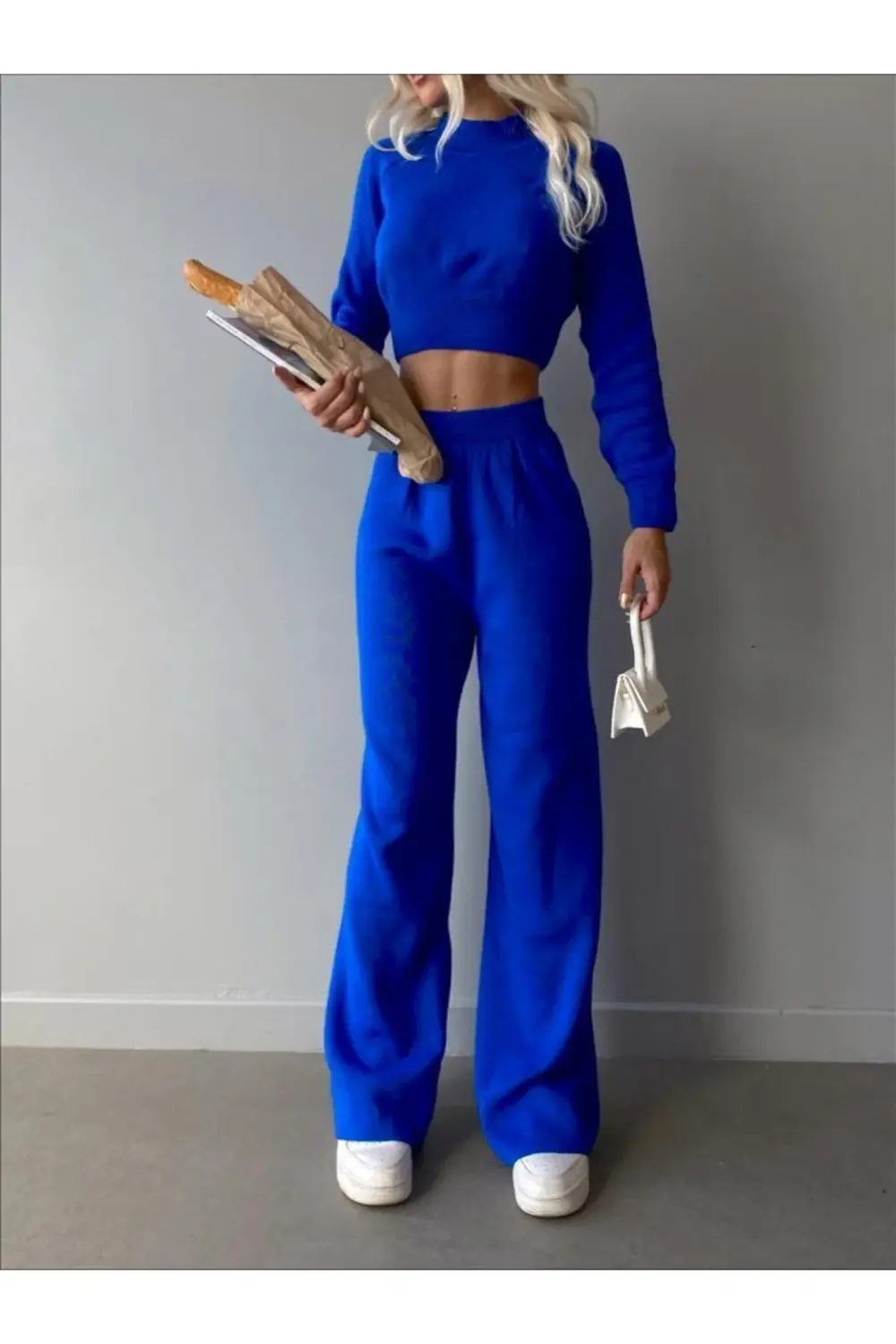 Mooi Butik Dik Yaka Triko Ikili Crowley Takım 1989 - Mavi