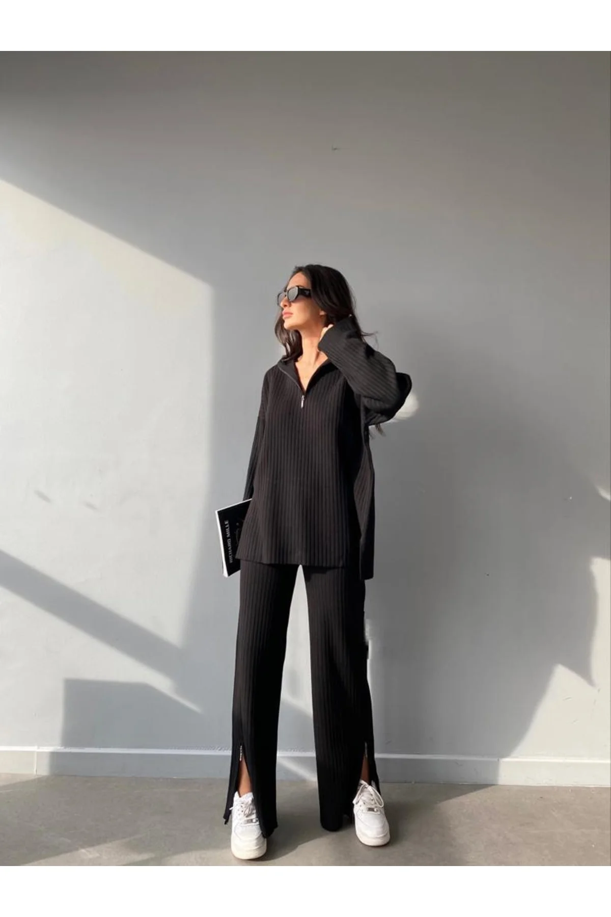 Mooi Butik Geniş Fitilli Önü Fermuarlı Paçası Yırtmaçlı Grasse Ta