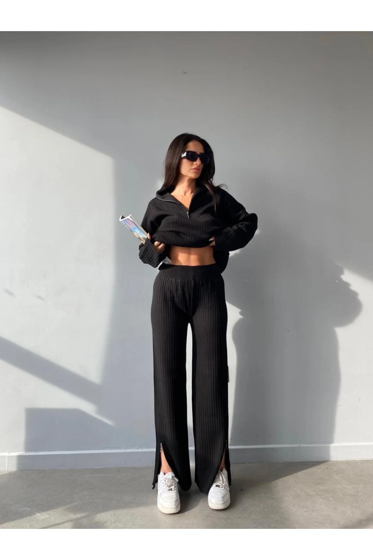 Mooi Butik Geniş Fitilli Önü Fermuarlı Paçası Yırtmaçlı Grasse Ta