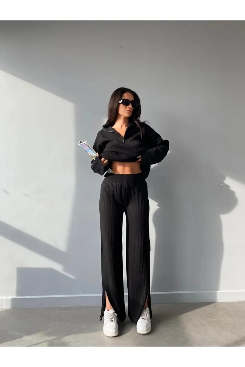 Mooi Butik Geniş Fitilli Önü Fermuarlı Paçası Yırtmaçlı Grasse Ta