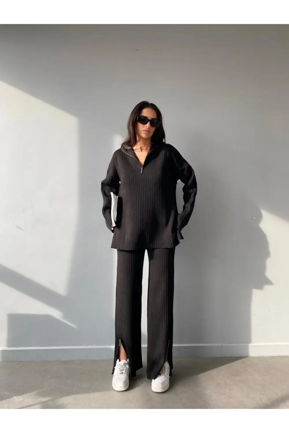 Mooi Butik Geniş Fitilli Önü Fermuarlı Paçası Yırtmaçlı Grasse Ta