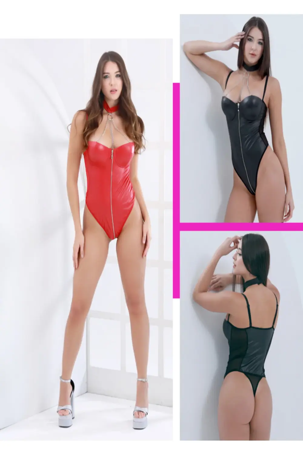 Moonlight Deri Görünümlü Fantezi Body