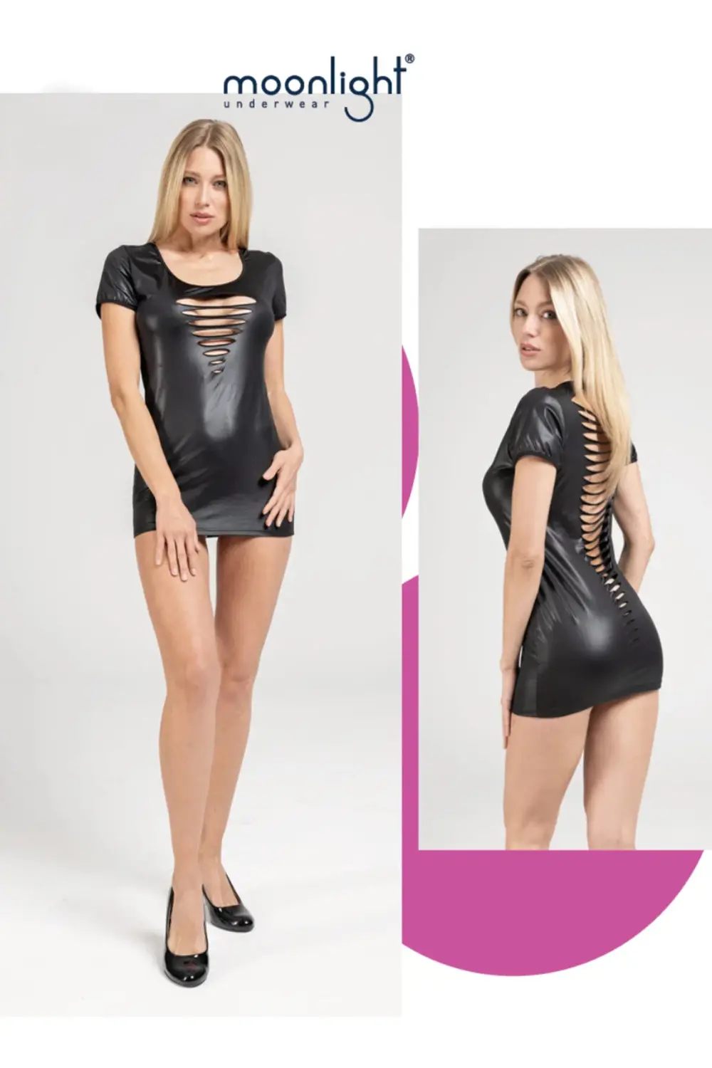 Moonlight Deri Görünümlü Fantezi Mini Elbise