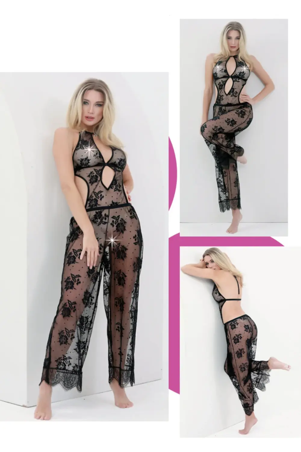 Moonlight Transparan Dantelli Bol Kesim Fantezi Tulum