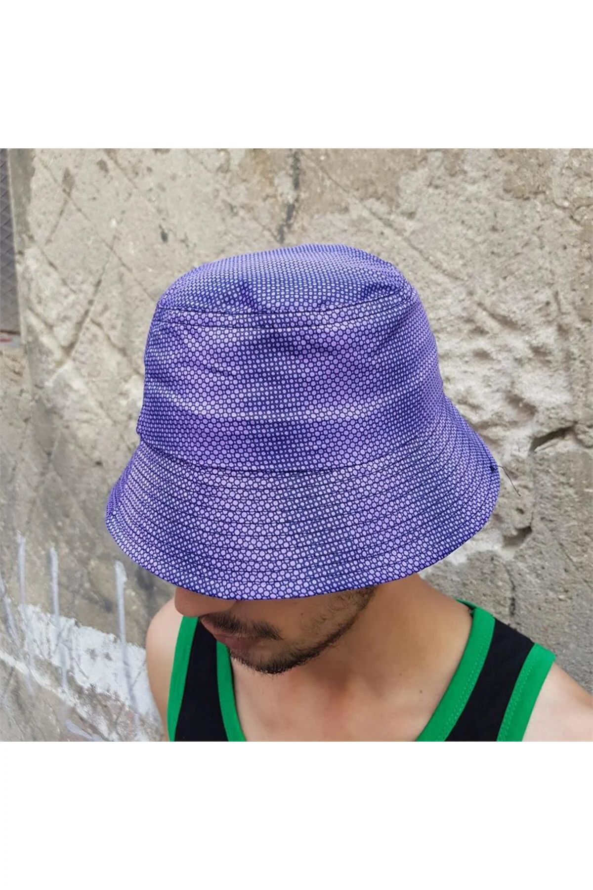Mor Baloncuk Desenli Bucket Şapka