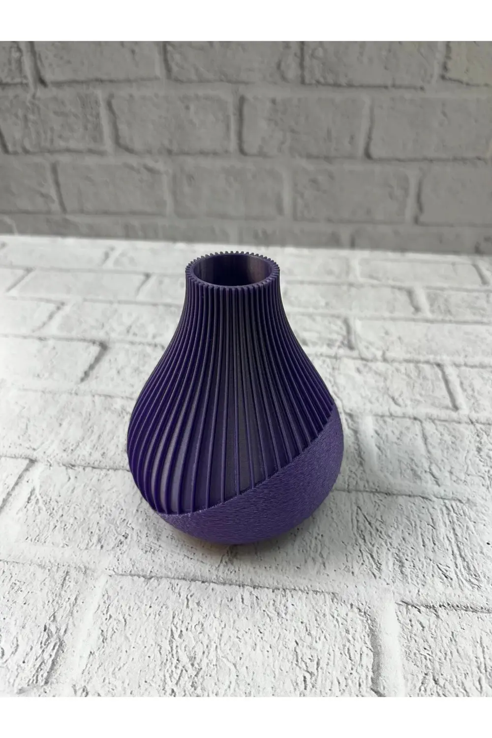 Mor Çizgili Dekoratif Vazo 11 cm Modern Tasarım Aksesuar