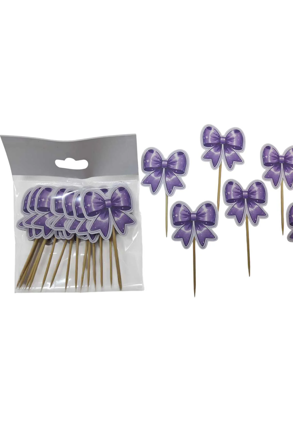 MOR FİYONKLU Doğum Günü Kürdanı ,pasta Süsü 15 'li