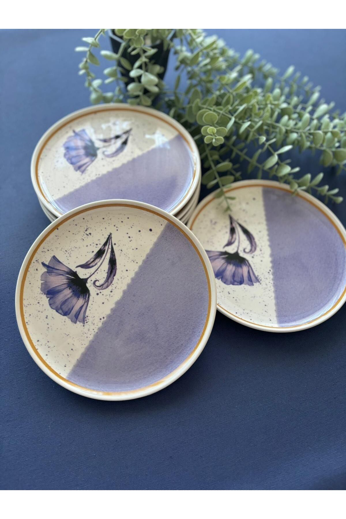 Mor Gelincik 6 Adet Servis/Pasta Tabağı