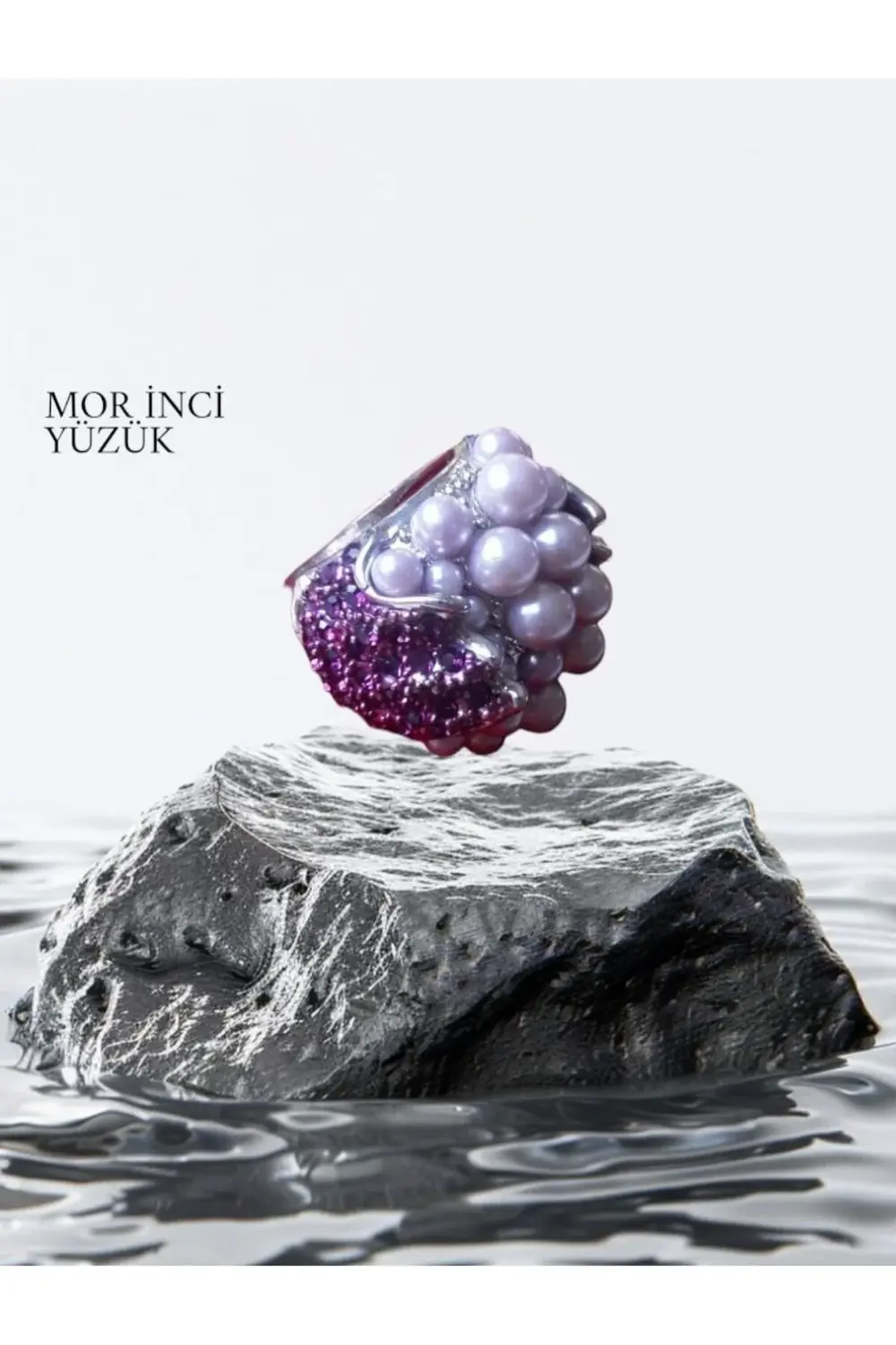 Mor inci taşlı - çelik - yüzük - mor bulutlar - fashion style