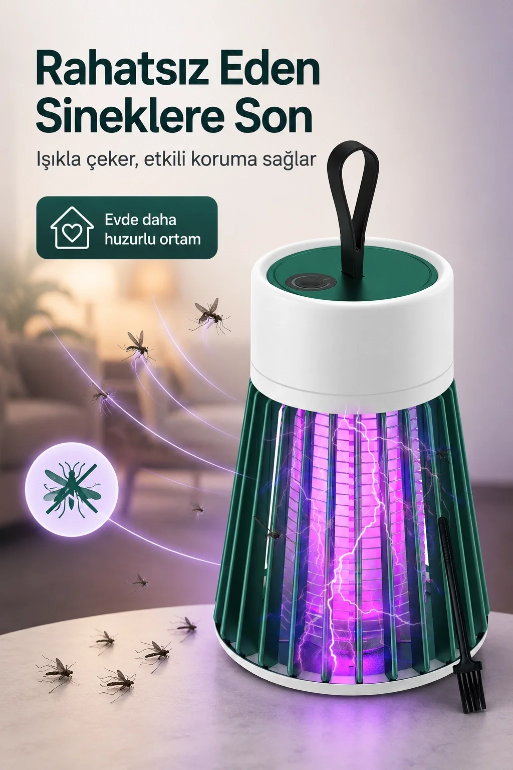 Mor Işıklı Elektrikli Sinek Öldürücü Lamba Balkon Bahçe Kamp Kullanım Cihazı