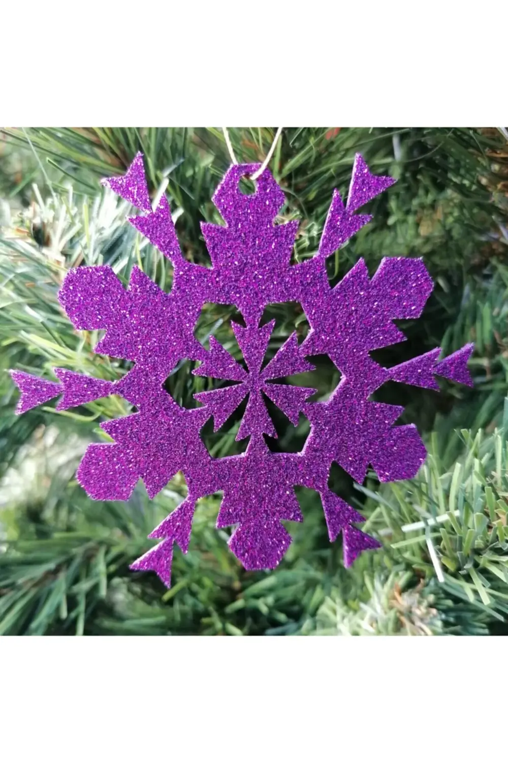 Mor Kar Tanesi Simli Eva Ağaç Ve Hediye Süsü 8x8 cm 12'li