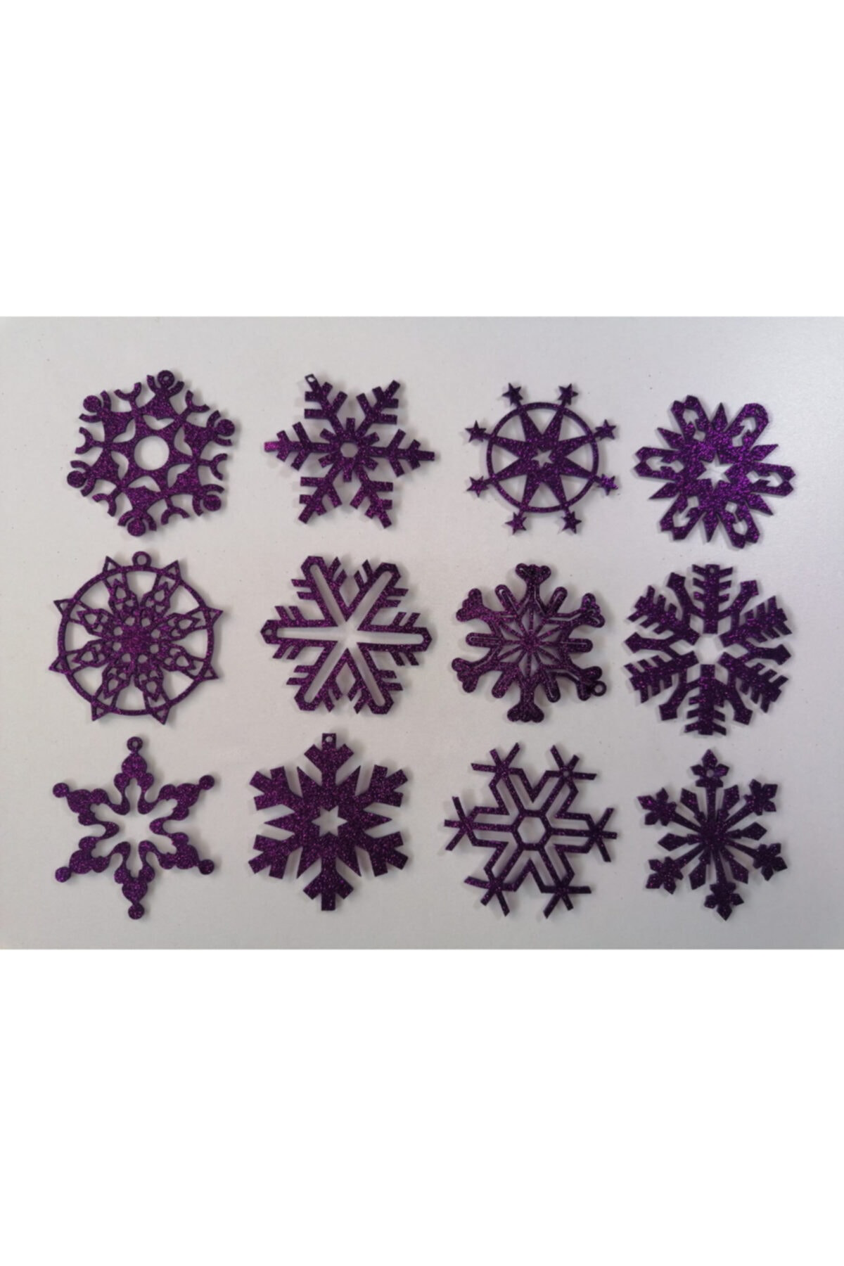 Leylaser Mor Kar Tanesi Simli Eva Ağaç Ve Hediye Süsü 8X8 Cm 12'Li