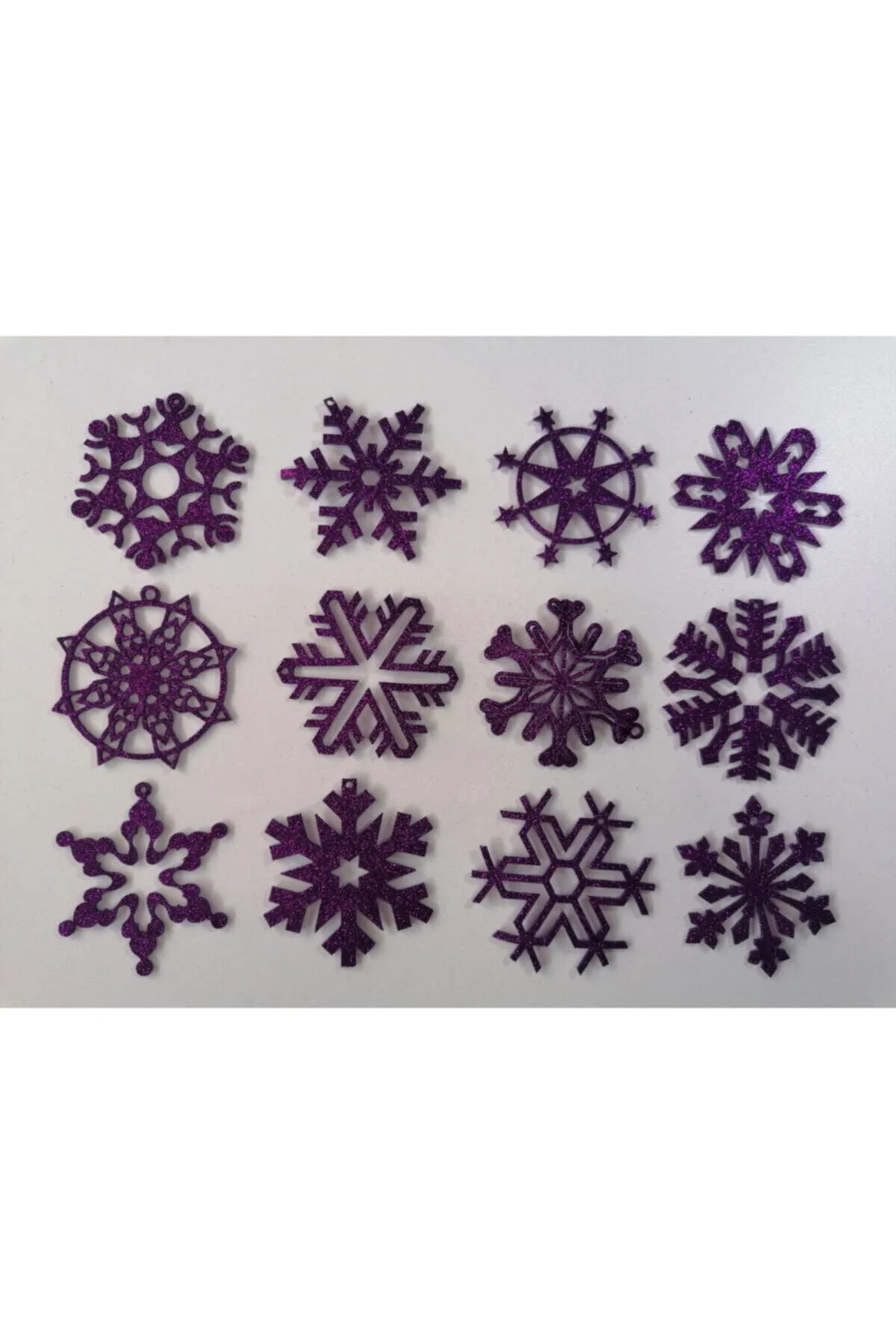 Mor Kar Tanesi Simli Eva Ağaç Ve Hediye Süsü 8x8 cm 12'li