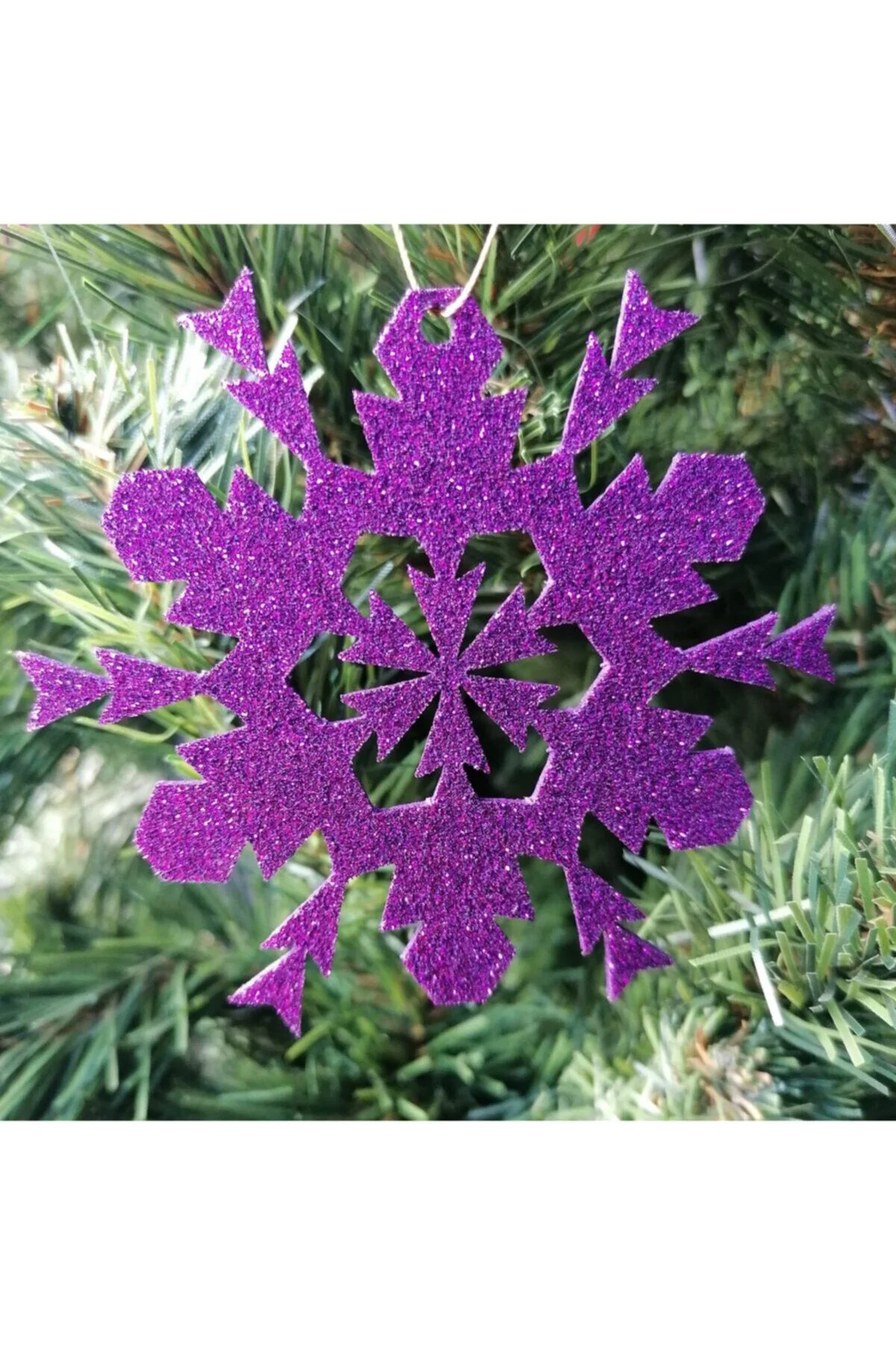 Mor Kar Tanesi Simli Eva Ağaç Ve Hediye Süsü 8x8 cm 12'li