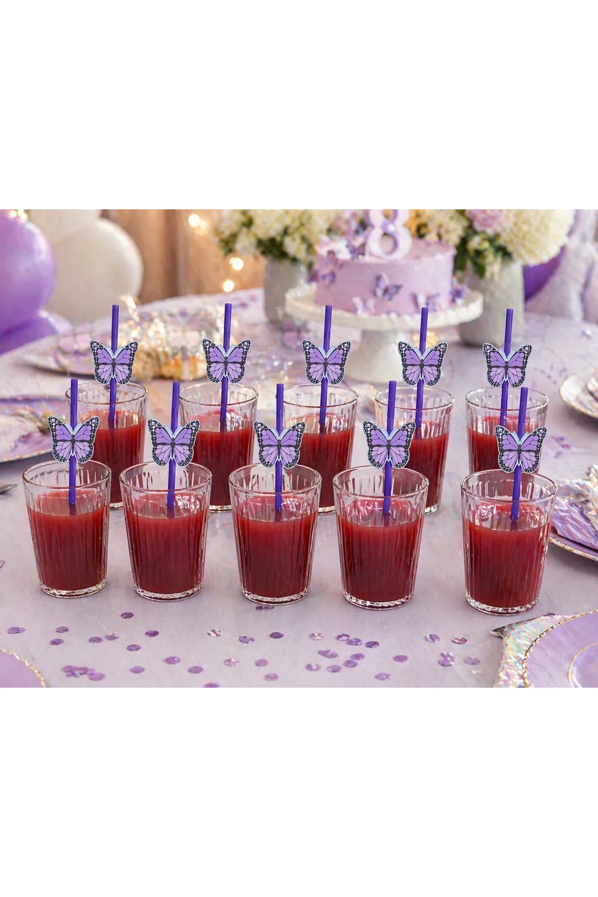 MOR KELEBEK TEMALI DOĞUM GÜNÜ PİPETİ 10 ADET