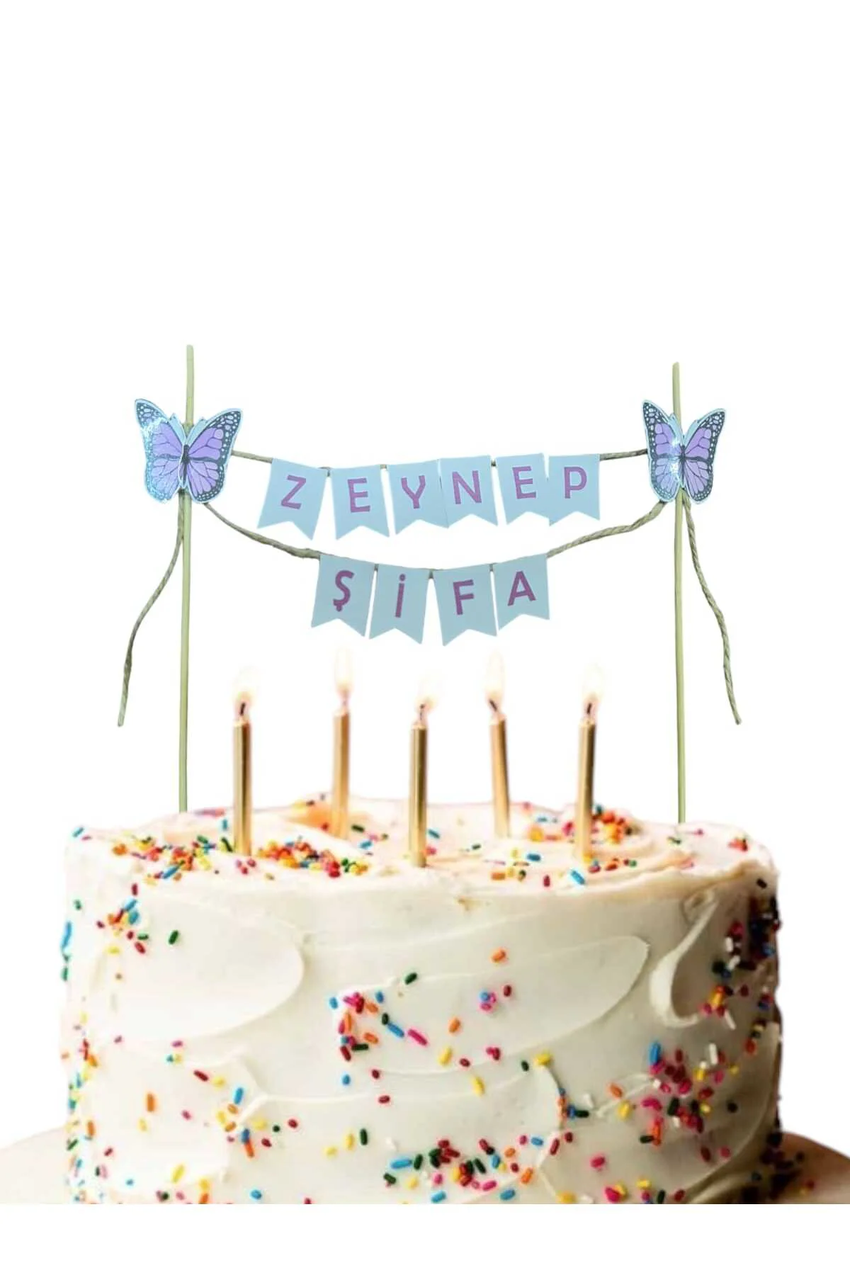 MOR KELEBEKLİ KONSEPTLİ İKİ İSİMLİ DOĞUM GÜNÜ İSİMLİ PASTA SÜSÜ F