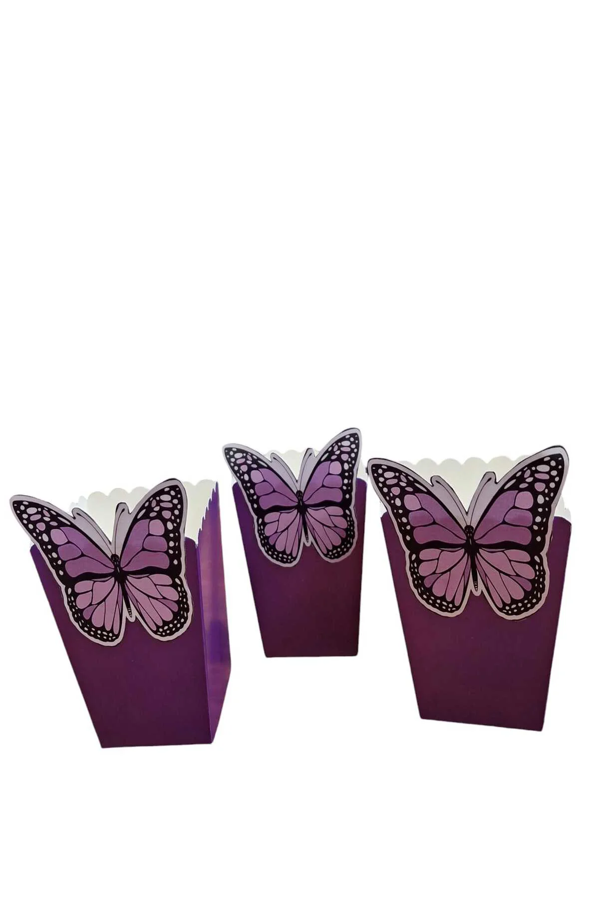 MOR KELEBEKLİ POPCORN MISIR KUTUSU 8 Lİ