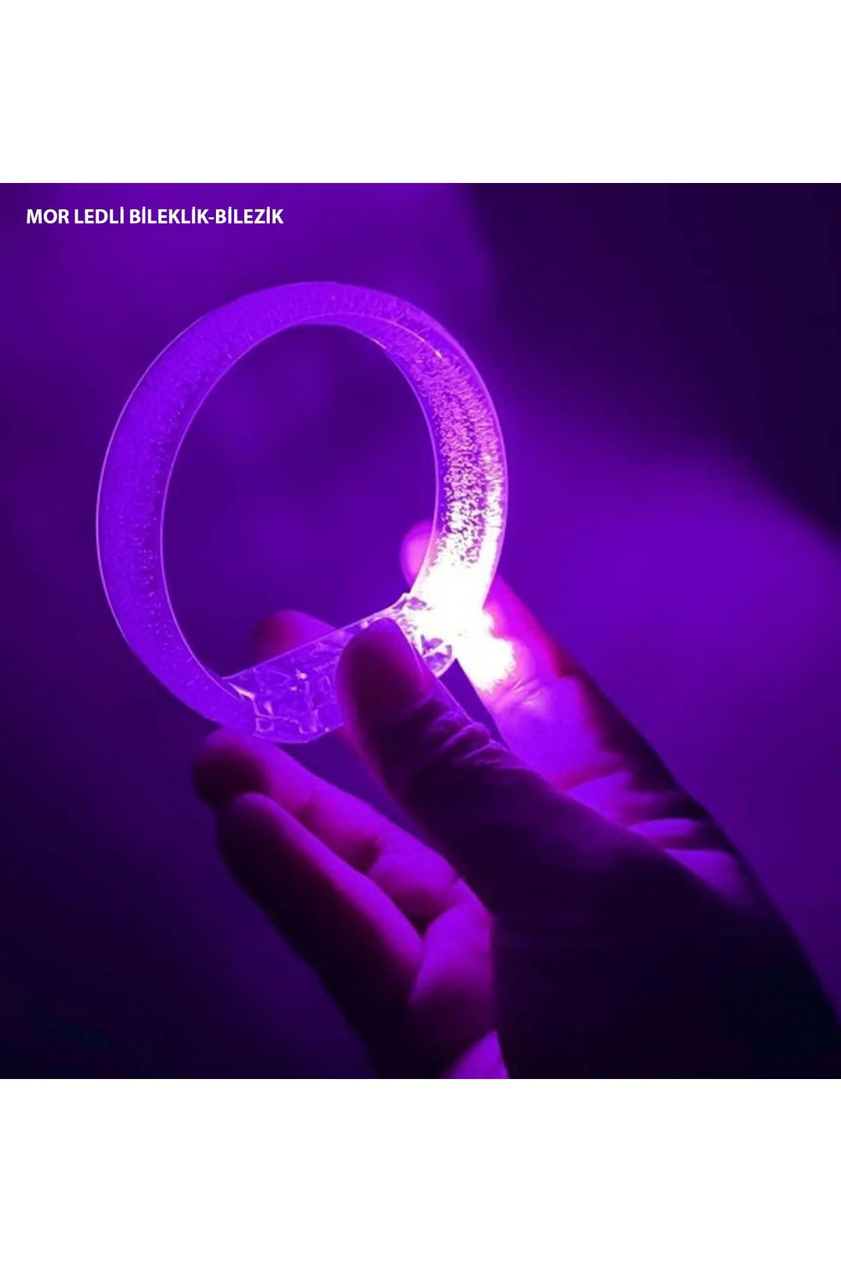 Mor Led Işıklı Baskı Yapılabilen Pilli Bileklik Bilezik 1,5 Cm Ge