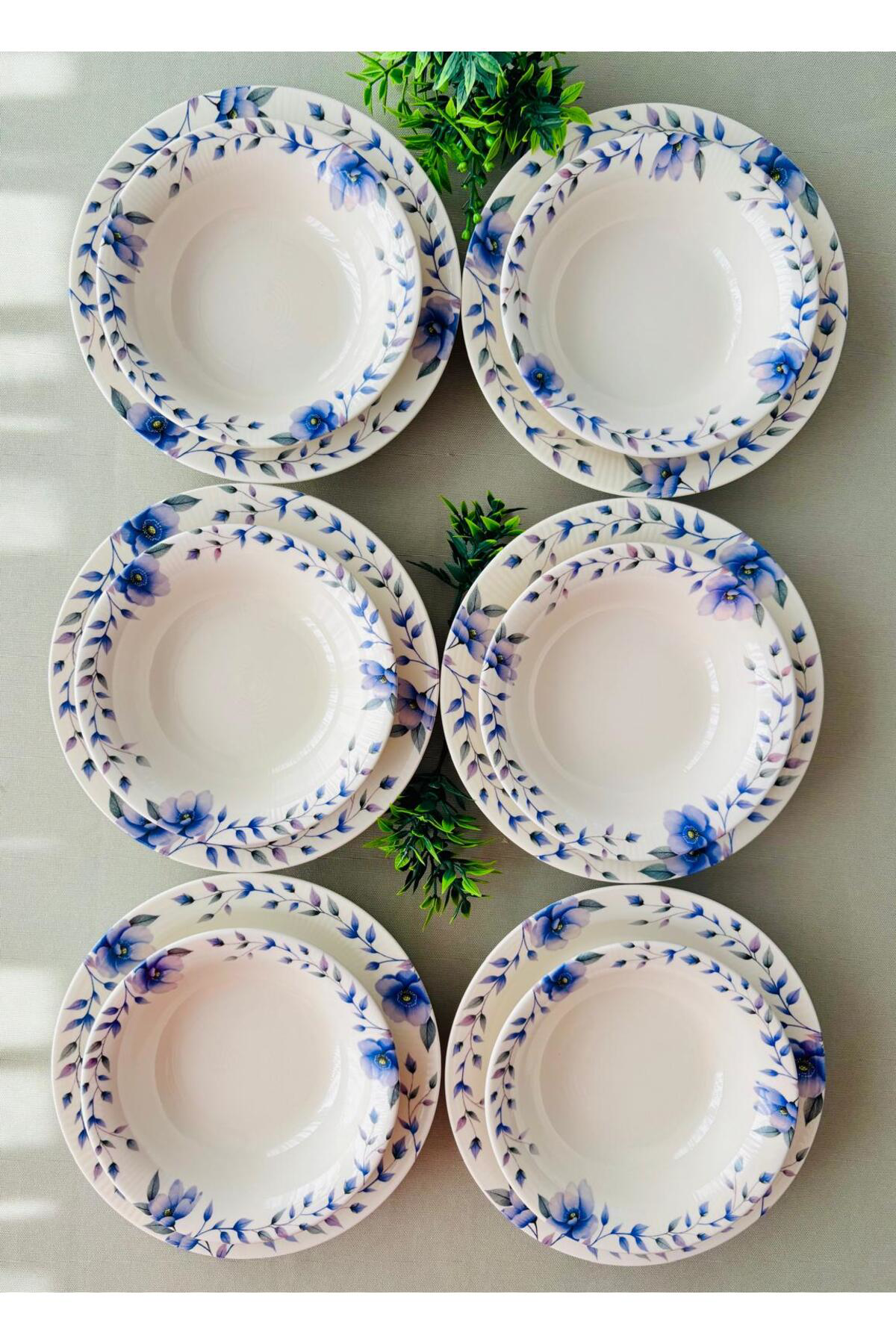 Mor Menekşe Model 12 Parça Modern Yemek Takımı (6 Çorba + 6 Yemek