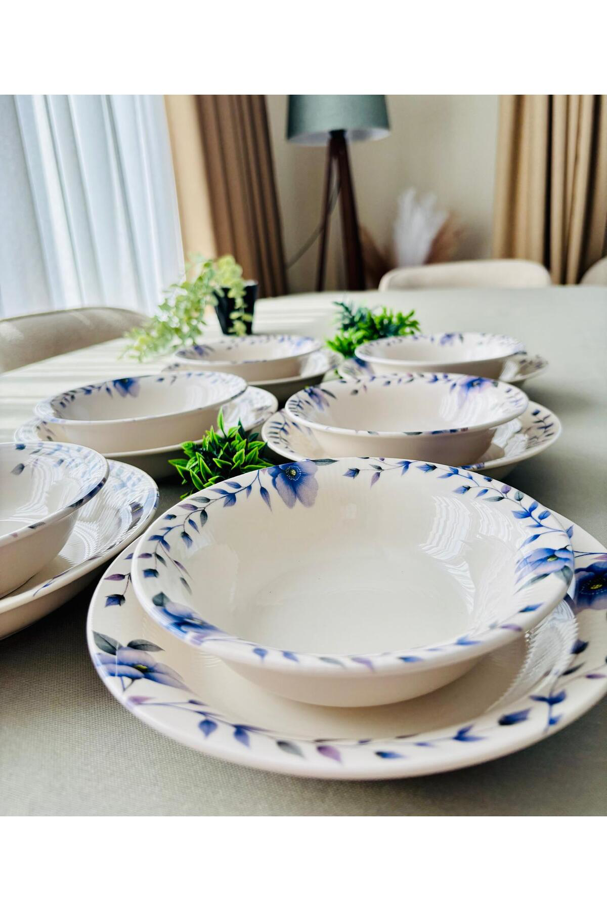 Mor Menekşe Model 12 Parça Modern Yemek Takımı (6 Çorba + 6 Yemek
