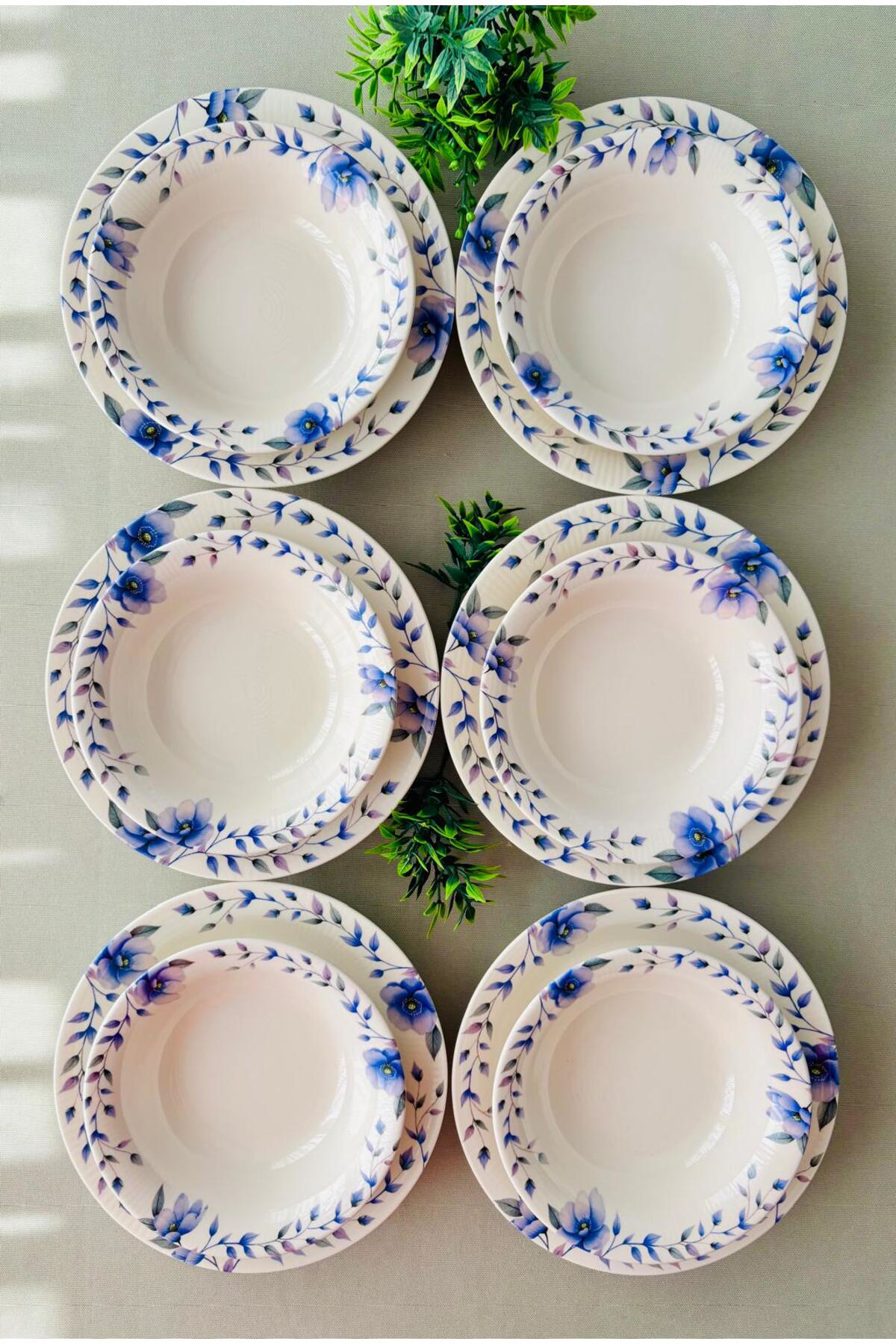 Mor Menekşe Model 12 Parça Modern Yemek Takımı (6 Çorba + 6 Yemek