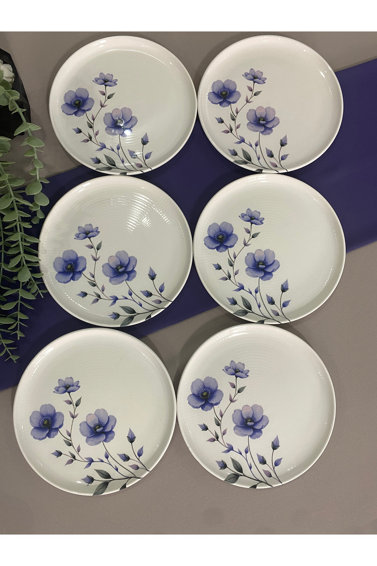 Mor Menekşe Model 20 cm 6 Adet servis pasta tabağı