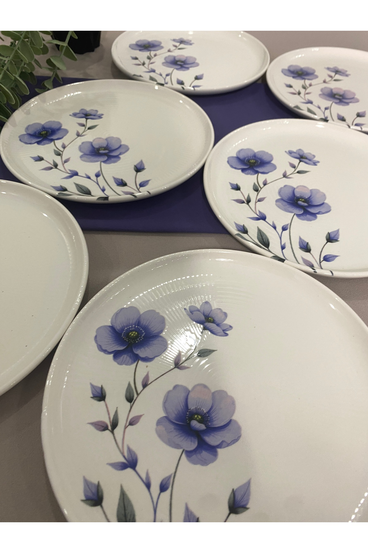 Mor Menekşe Model 20 cm 6 Adet servis pasta tabağı