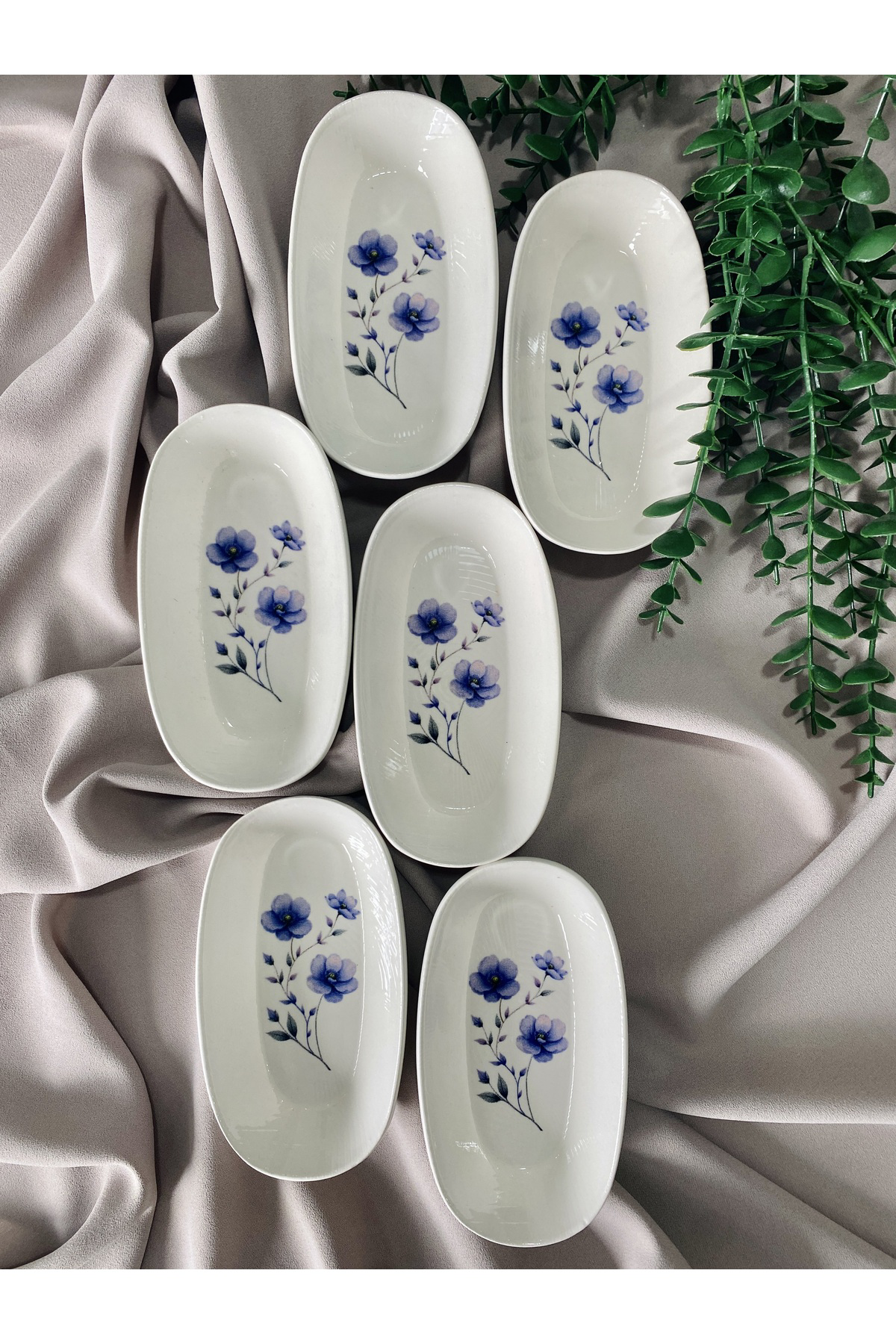 Mor Menekşe Model 6 Adet Oval Tabak