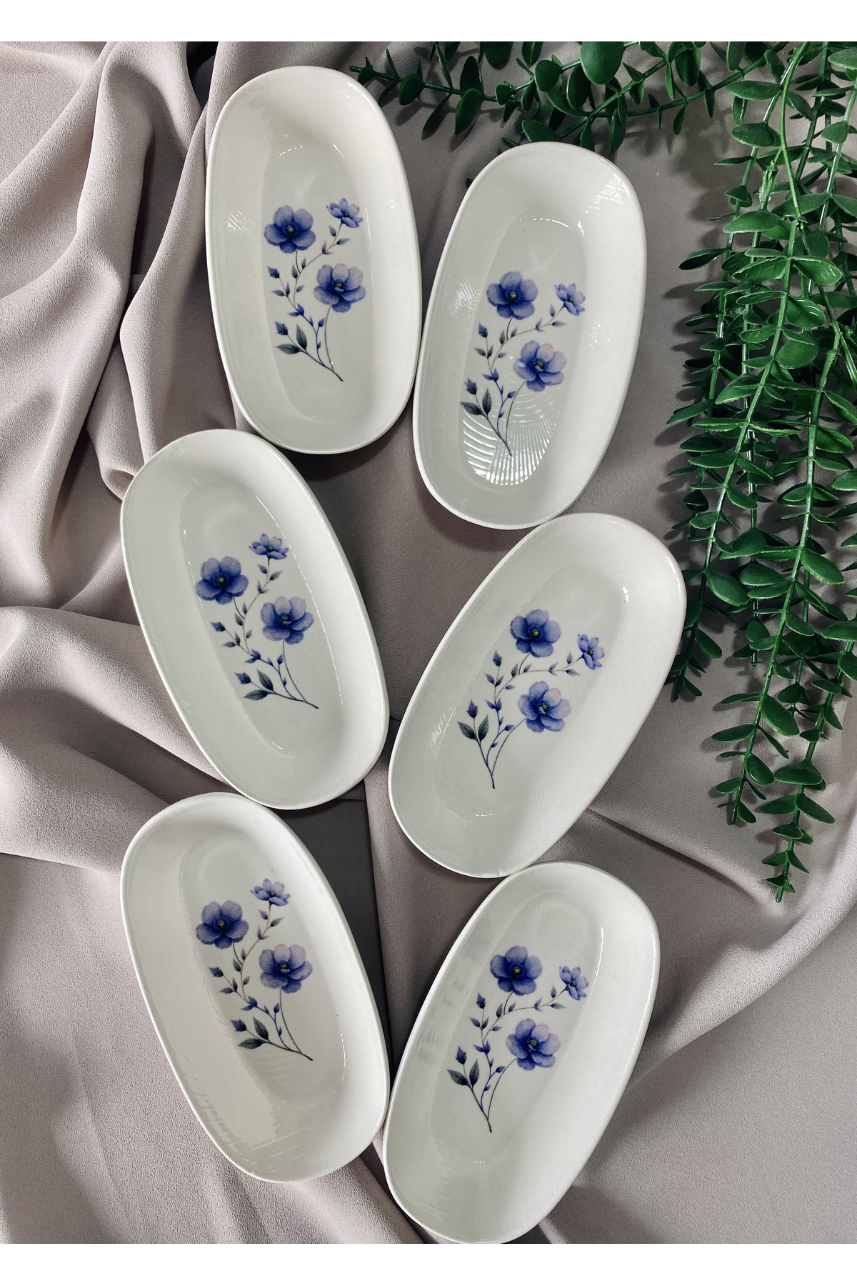 Mor Menekşe Model 6 Adet Oval Tabak