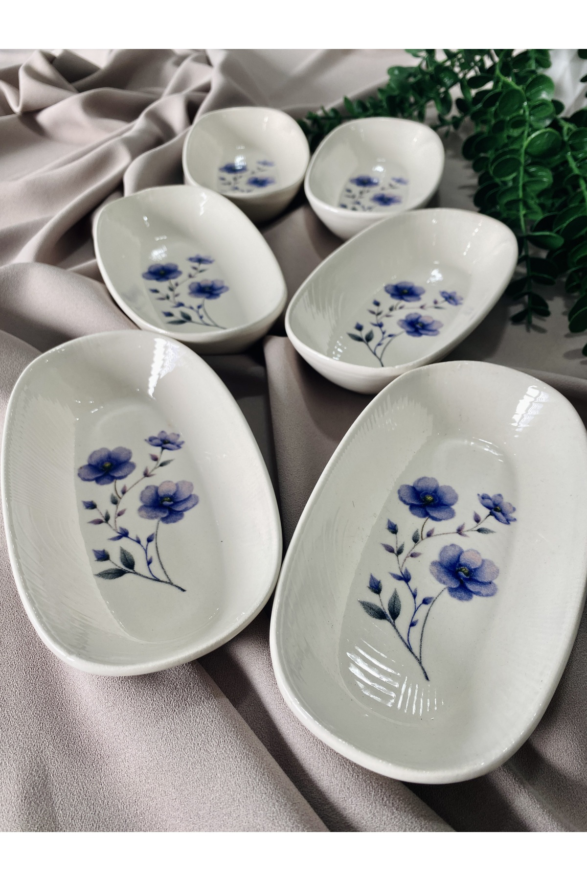 Mor Menekşe Model 6 Adet Oval Tabak