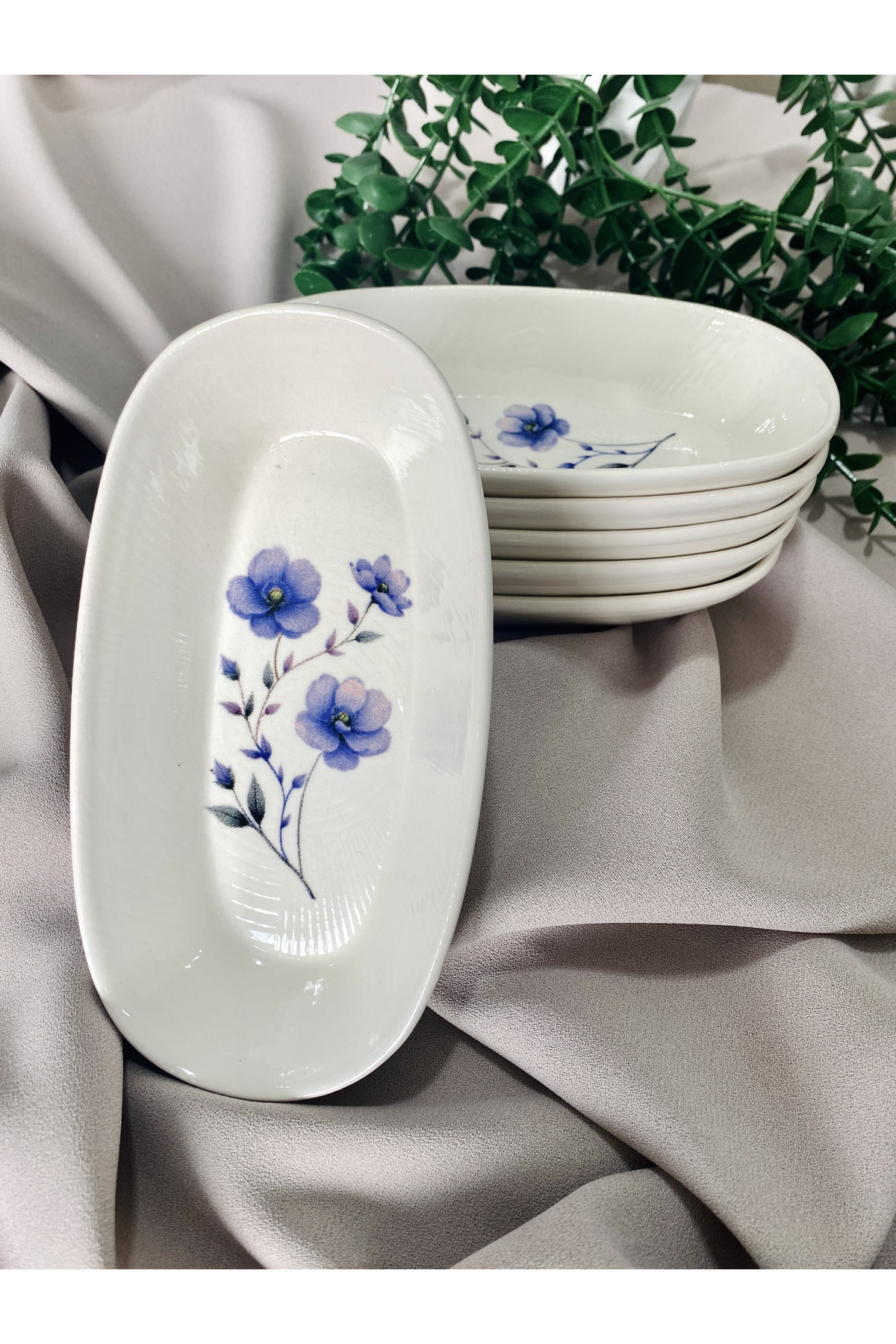 Mor Menekşe Model 6 Adet Oval Tabak
