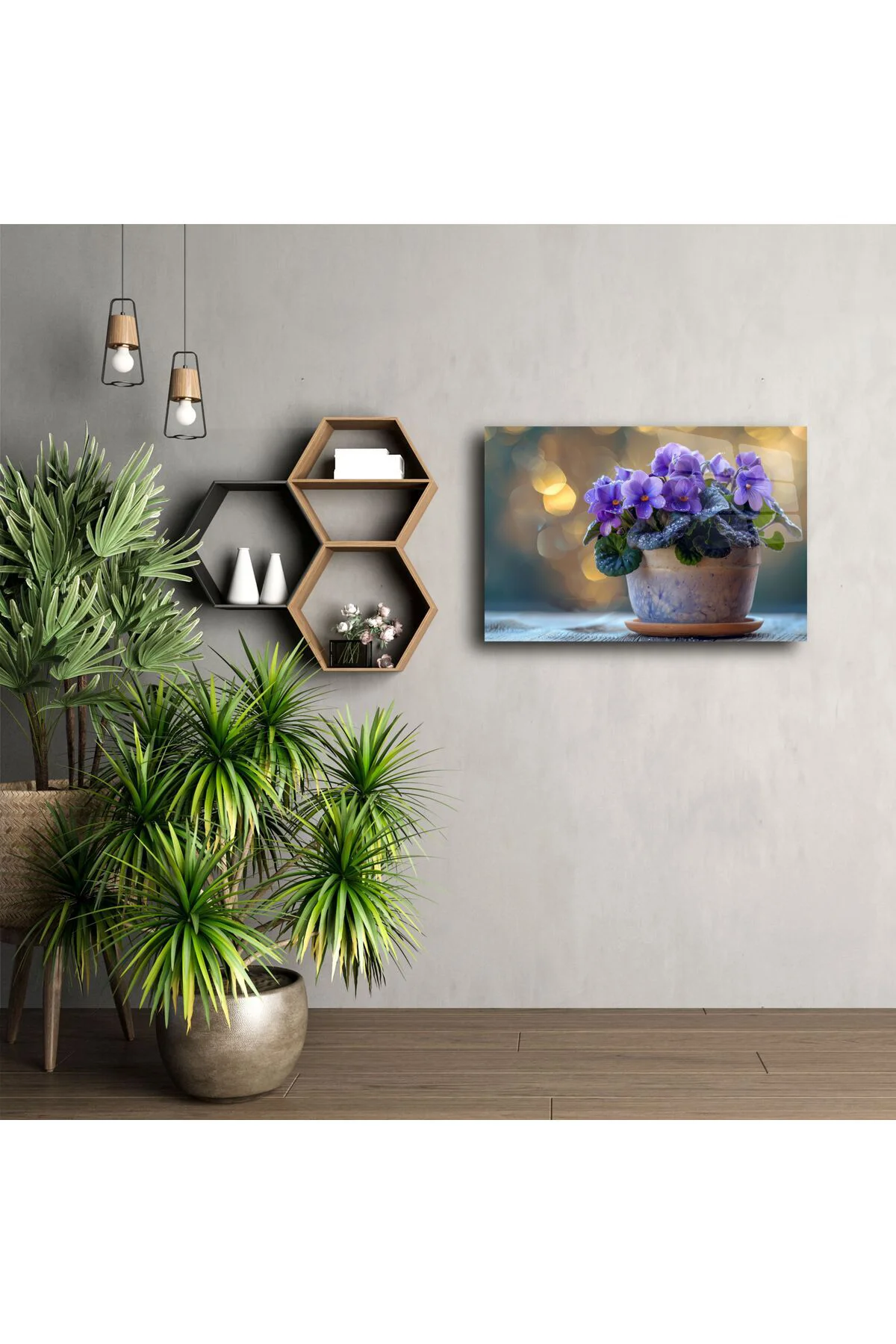 Mor Menekşe Saksı Fotoğrafı Cam Tablo Mor Menekşe Saksı Fotoğrafı Cam Tablo