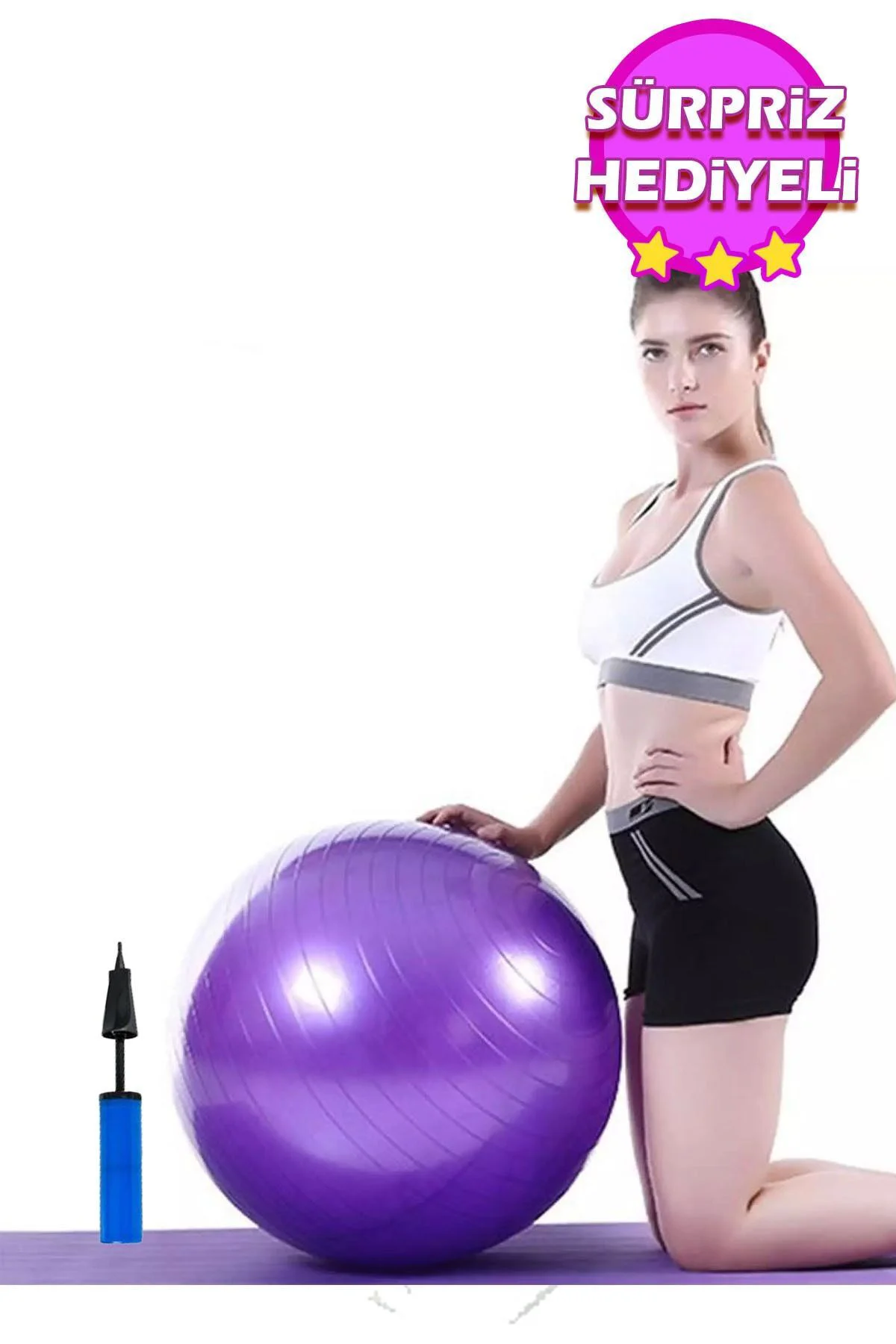 Mor Pilates Topu 65 Cm Deluxe Yoga Plates Egzersiz Topu Ball Şişi