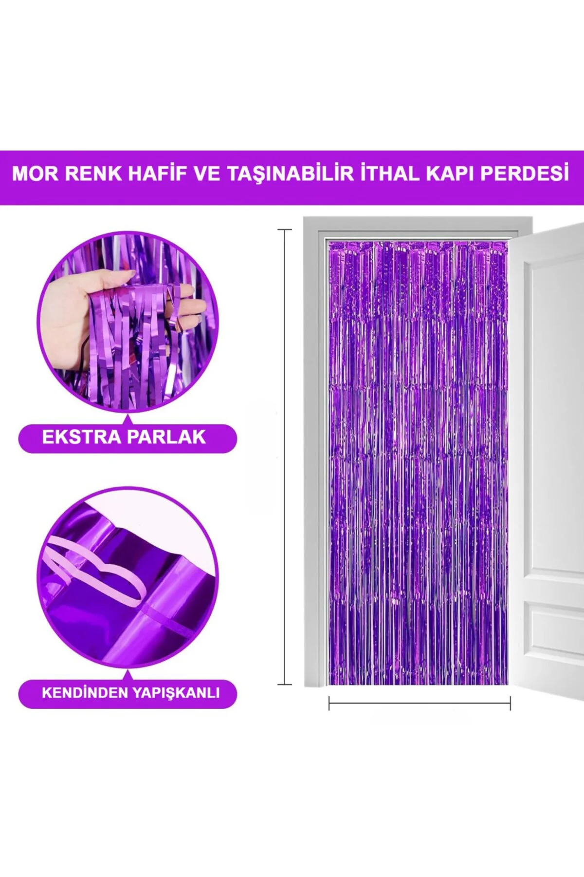 Mor Renk Ekstra Metalize Parlak Saçaklı Arka Fon Perde İthal A Kalite 1x2 Metre NessiWorld