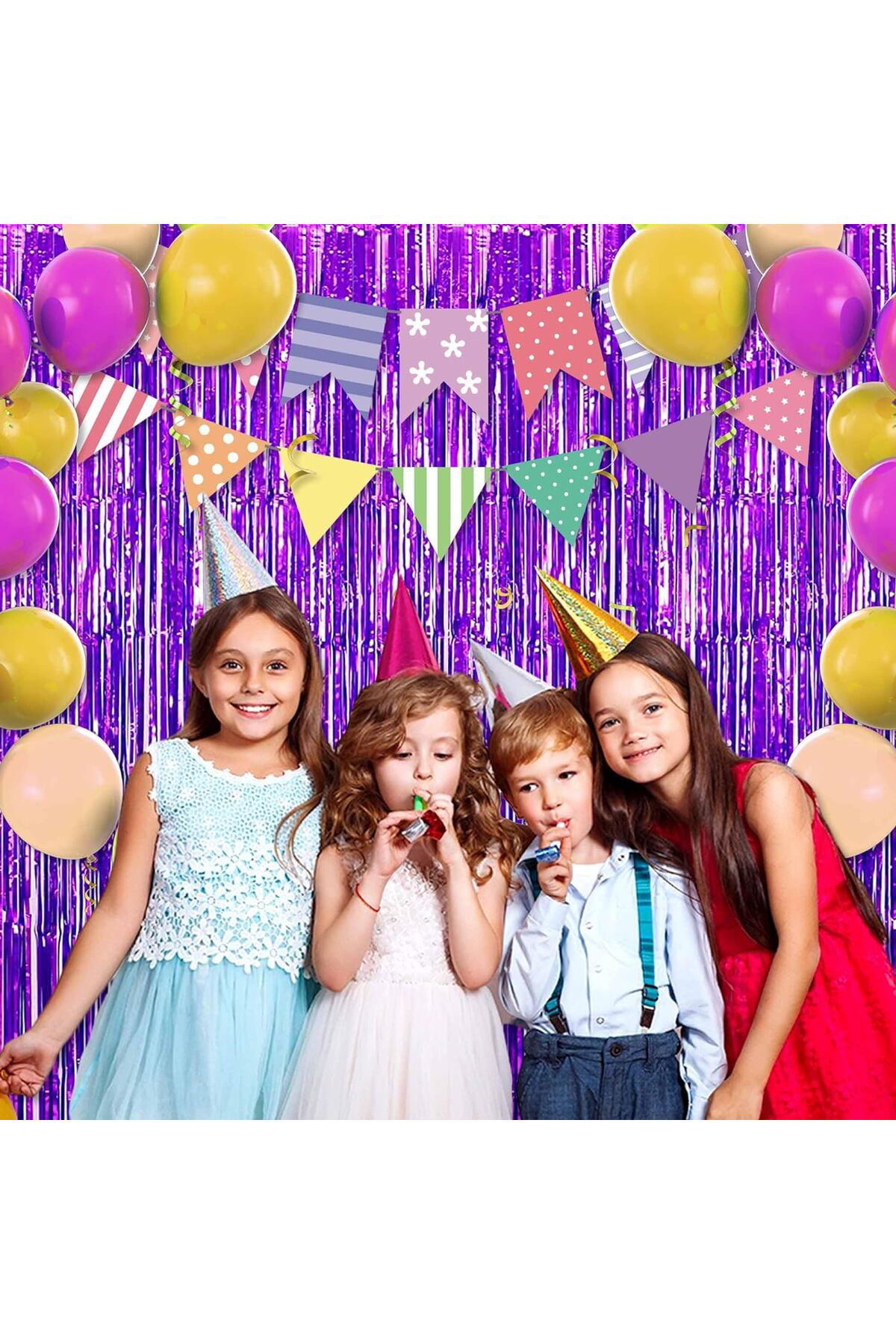 Ok Aksesuar Mor Renk Ekstra Metalize Parlak Saçaklı Arka Fon Perde İthal A Ka