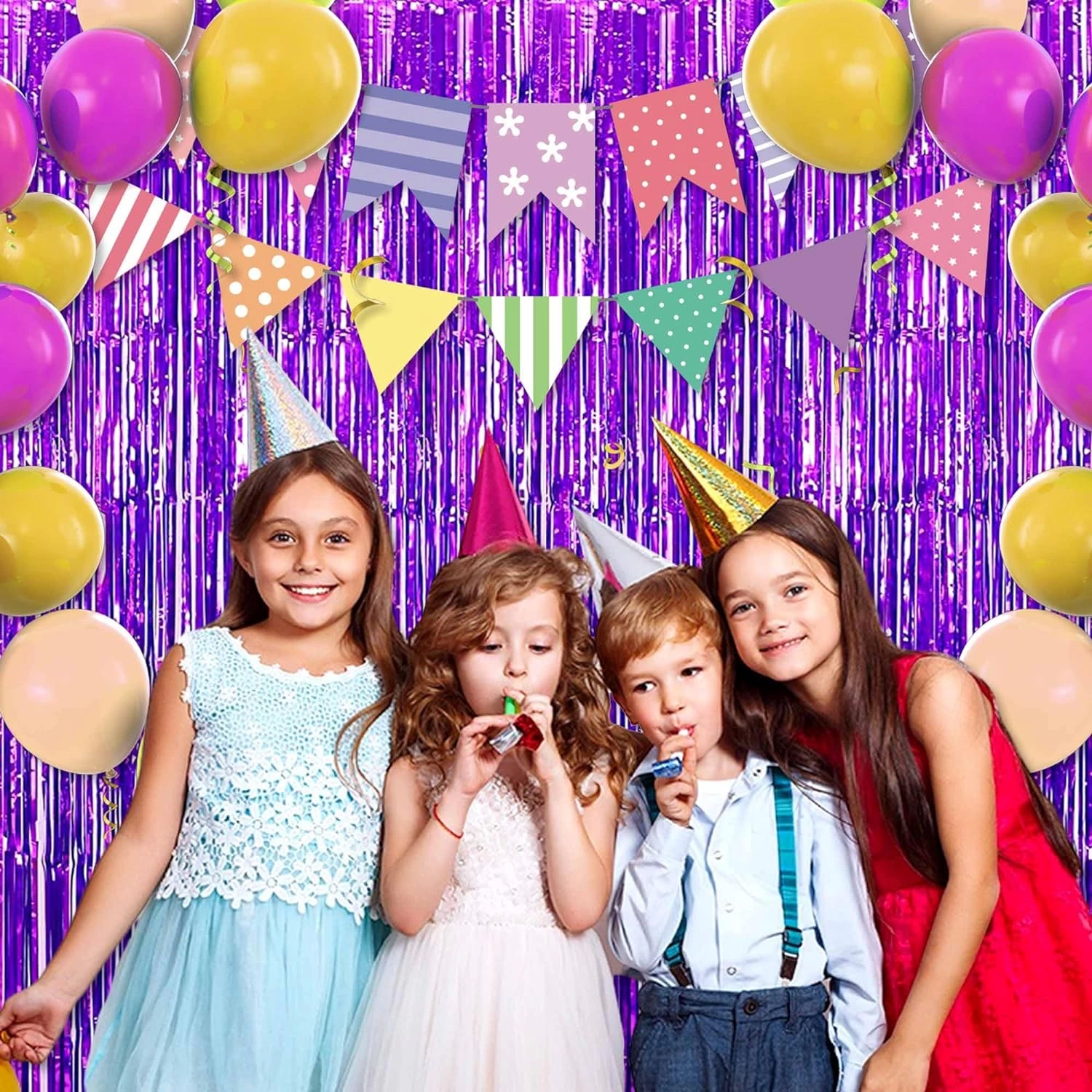 Mor Renk Ekstra Metalize Parlak Saçaklı Arka Fon Perde İthal A Ka