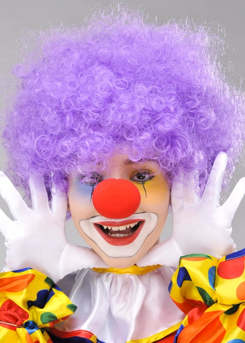 Mor Renk Kıvırcık Afro Bonus Peruk Takma Saç Ve Kırmızı Burun Set Mor Renk Kıvırcık Afro Bonus Peruk Takma Saç Ve Kırmızı Burun Set