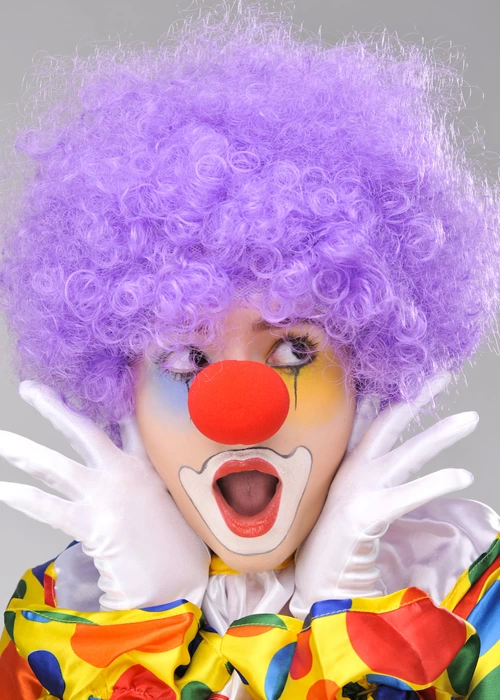 Mor Renk Kıvırcık Afro Bonus Peruk Takma Saç Ve Kırmızı Burun Set Mor Renk Kıvırcık Afro Bonus Peruk Takma Saç Ve Kırmızı Burun Set
